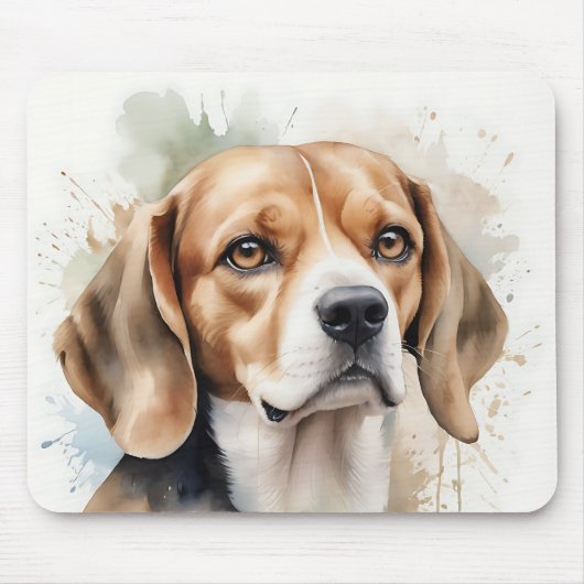 Beagle mit weichem Wasser Portrait mit Flüssigkeit Mousepad (Vorne)