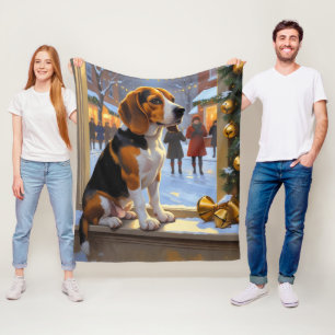 Beagle mit Weihnachtsbeleuchtung Feiertag Fleecedecke