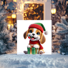 Beagle mit Weihnachtsgeschenk Feiertagskarte