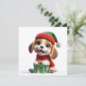 Beagle mit Weihnachtsgeschenk Feiertagskarte (Stehend Vorderseite)