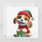 Beagle mit Weihnachtsgeschenk Feiertagskarte (Vorderseite)