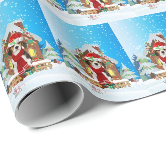 Beagle mit Weihnachtsgeschenke Geschenkpapier (Rolleneckpunkt)