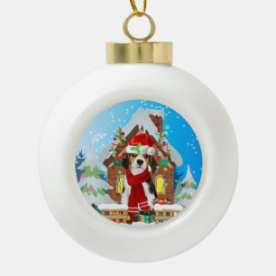 Beagle mit Weihnachtsgeschenke Keramik Kugel-Ornament