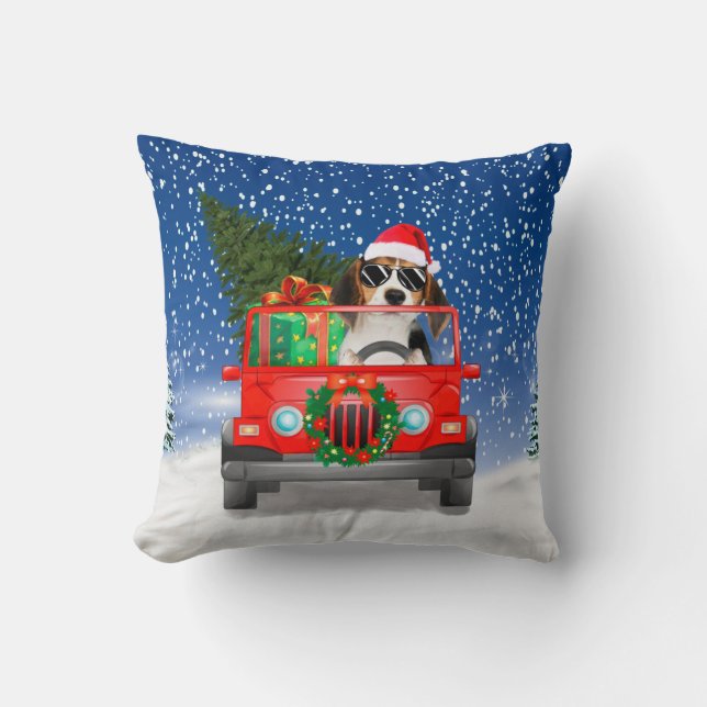 Beagle mit Weihnachtsgeschenke Kissen (Vorderseite)