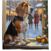 Beagle mit Weihnachtslichtern Urlaub Duschvorhang (Vorderseite)