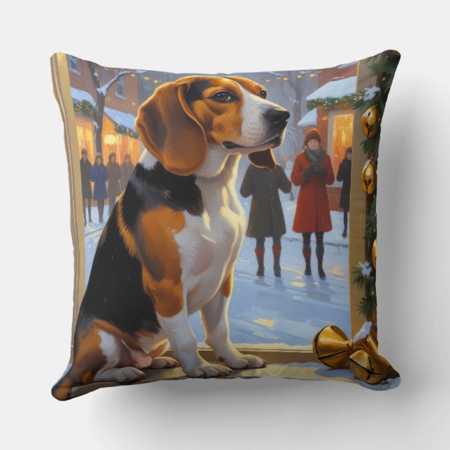 Beagle mit Weihnachtslichtern Urlaub Kissen (Rückseite)