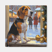 Beagle mit Weihnachtslichtern Urlaub Magnet (Vorne)