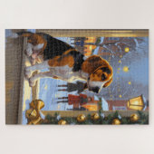 Beagle mit Weihnachtslichtern Urlaub Puzzle (Horizontal)
