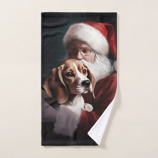 Beagle mit Weihnachtsmann Weihnachten Badhandtuch Set (Handtuch)