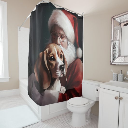 Beagle mit Weihnachtsmann Weihnachten Duschvorhang (Beispiel)