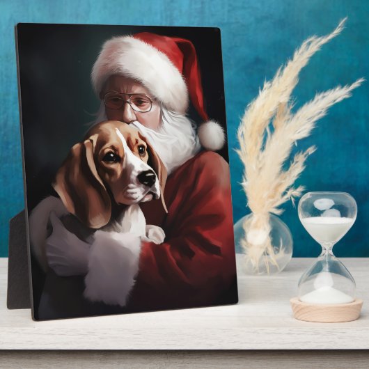 Beagle mit Weihnachtsmann Weihnachten Fotoplatte (Seite)