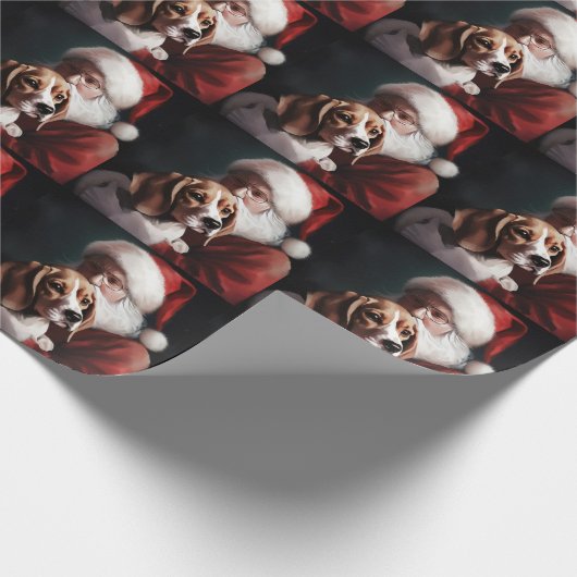 Beagle mit Weihnachtsmann Weihnachten Geschenkpapier (Ecke)