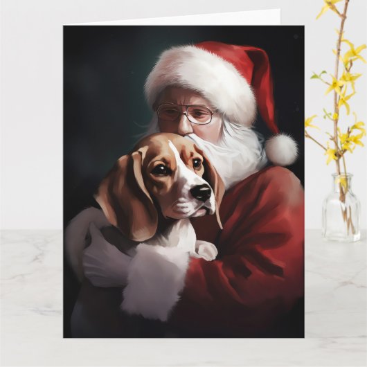 Beagle mit Weihnachtsmann Weihnachten Karte (Gelbe Blume)