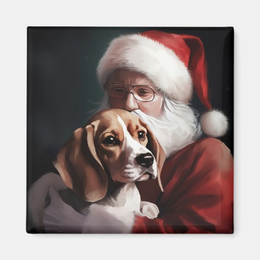 Beagle mit Weihnachtsmann Weihnachten Magnet (Vorne)