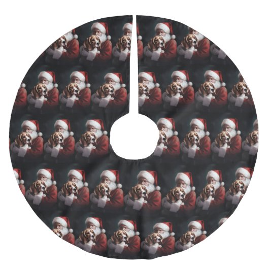 Beagle mit Weihnachtsmann Weihnachten Polyester Weihnachtsbaumdecke (Vorderseite)