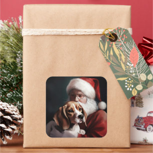 Beagle mit Weihnachtsmann Weihnachten Quadratischer Aufkleber