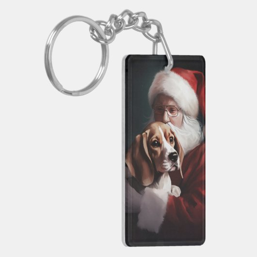 Beagle mit Weihnachtsmann Weihnachten Schlüsselanhänger (Vorderseite links)