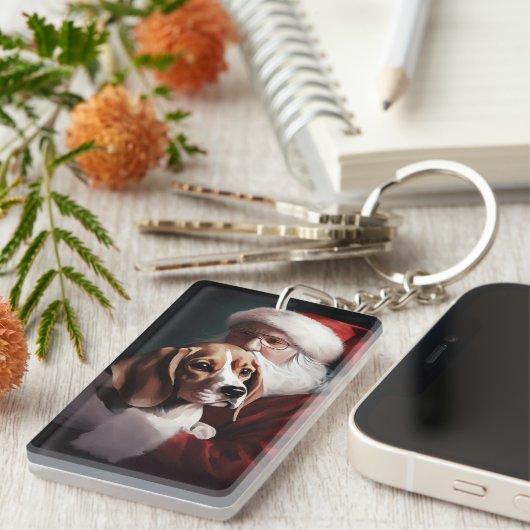 Beagle mit Weihnachtsmann Weihnachten Schlüsselanhänger (Vorderseite rechts)