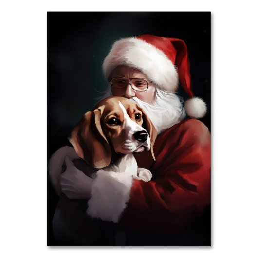 Beagle mit Weihnachtsmann Weihnachten Tischnummer (Vorderseite)