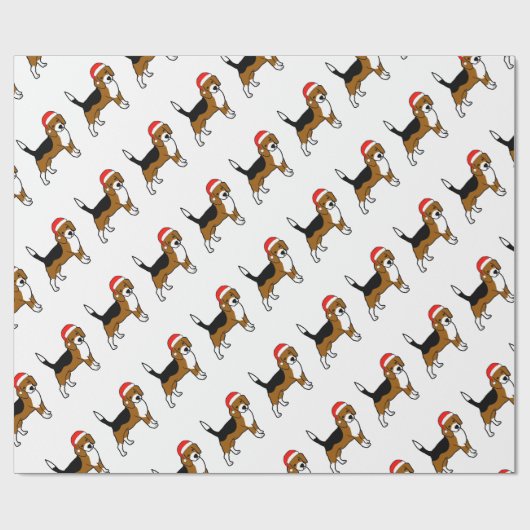 Beagle mit Weihnachtsmannmütze Geschenkpapier (Flach)