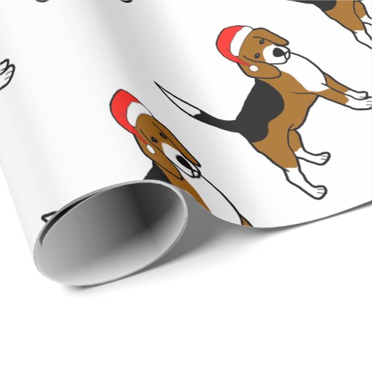 Beagle mit Weihnachtsmannmütze Geschenkpapier (Rolleneckpunkt)