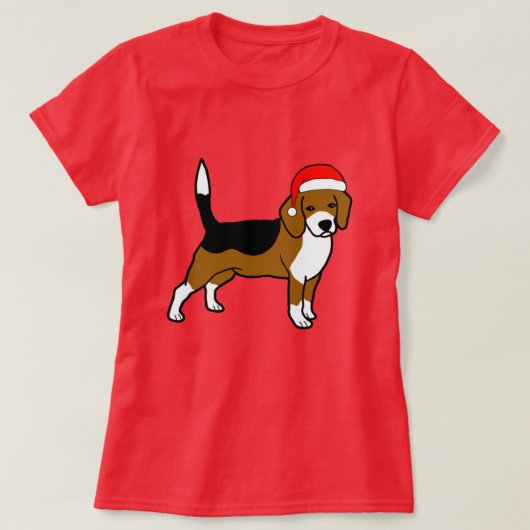 Beagle mit Weihnachtsmannmütze T-Shirt (Design vorne)