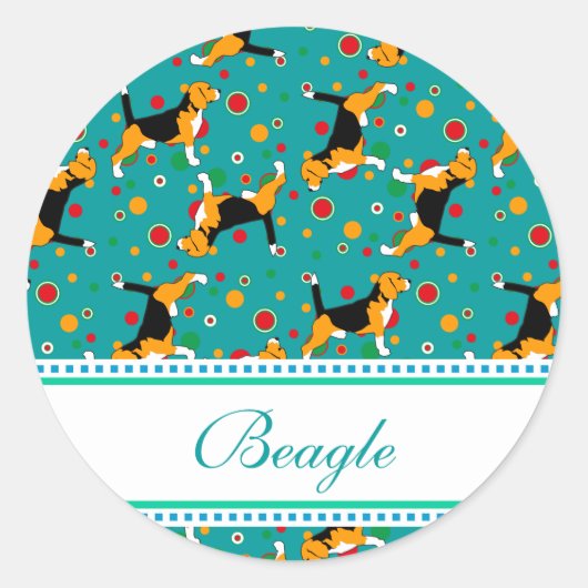 Beagle-Muster Runder Aufkleber (Vorderseite)