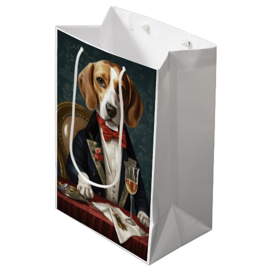 Beagle - Neujahr Mittlere Geschenktüte (Vorderseite Schrägansicht)