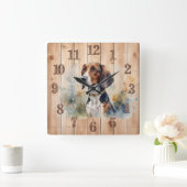 Beagle- oder Foxhound-Jagdhundin Quadratische Wanduhr (Zuhause)