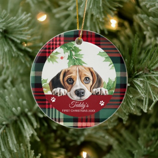 Beagle Personalisiert Erster Weihnachten Keramik Ornament (Baum)