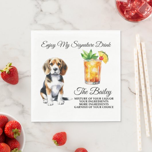 Beagle Personalisiert Signature Drink Hochzeitstic Serviette (Beispiel)