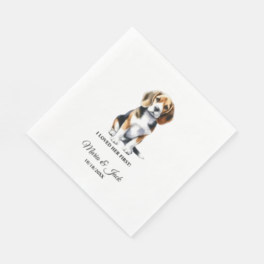 Beagle Personalisierter Haustier Hochzeitscocktail Serviette (Ecke)