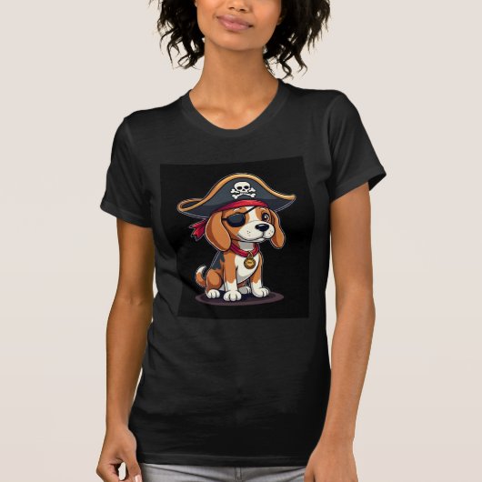 Beagle Pirate Costume Jolly Roger Flag Skull Cross T-Shirt (Vorderseite)