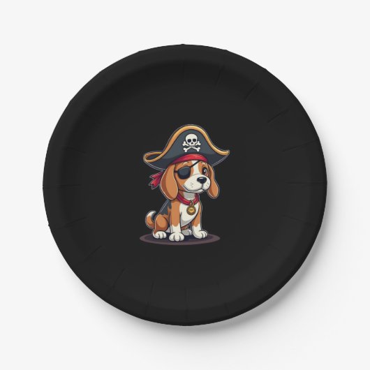 Beagle Pirate Kostüme Piratenflagge Flag Skull Cro Pappteller (Vorderseite)