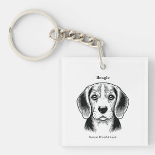 Beagle Portrait Black Line Illustration Schlüsselanhänger