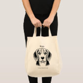 Beagle Portrait Black Line Illustration Tragetasche (Vorderseite (Produkt))