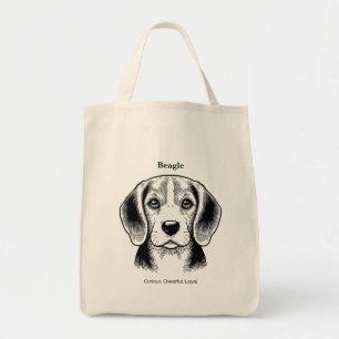 Beagle Portrait Black Line Illustration Tragetasche