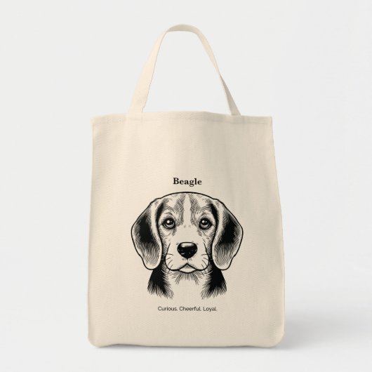 Beagle Portrait Black Line Illustration Tragetasche (Vorne)