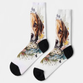Beagle Portrait Blume Weiß Socken (Linkes Detail)