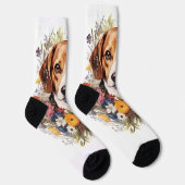 Beagle Portrait Blume Weiß Socken (Rechts)
