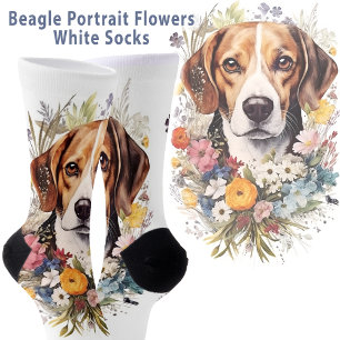 Beagle Portrait Blume Weiß Socken