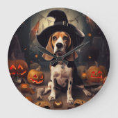 Beagle Pumpkins Halloween Beängstigend Große Wanduhr (Vorderseite)