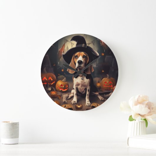 Beagle Pumpkins Halloween Beängstigend Große Wanduhr (Zuhause)