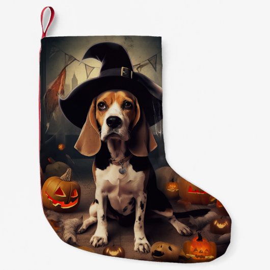 Beagle Pumpkins Halloween Beängstigend Kleiner Weihnachtsstrumpf (Vorderseite)