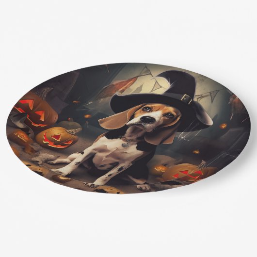 Beagle Pumpkins Halloween Beängstigend Pappteller (Schrägansicht)