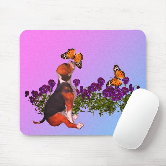 Beagle Puppy Butterfets Stiefmütterchen Mousepad (Mit Mouse)
