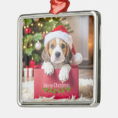Beagle Puppy Christmas Design, Ornament Aus Metall (Links)