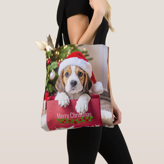 Beagle Puppy Christmas Design, Tasche (Von Nahem)