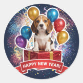 Beagle Puppy New Year Gift Sticker (Vorderseite)