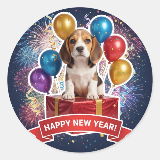 Beagle Puppy New Year Gift Sticker (Vorderseite)